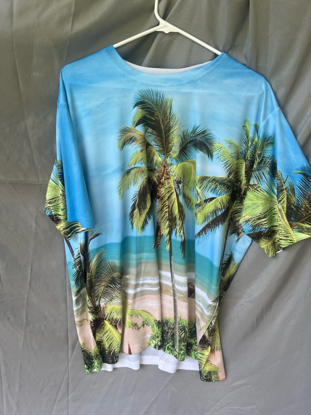 Men's Blue Tropical Palm Beach Print Shirt